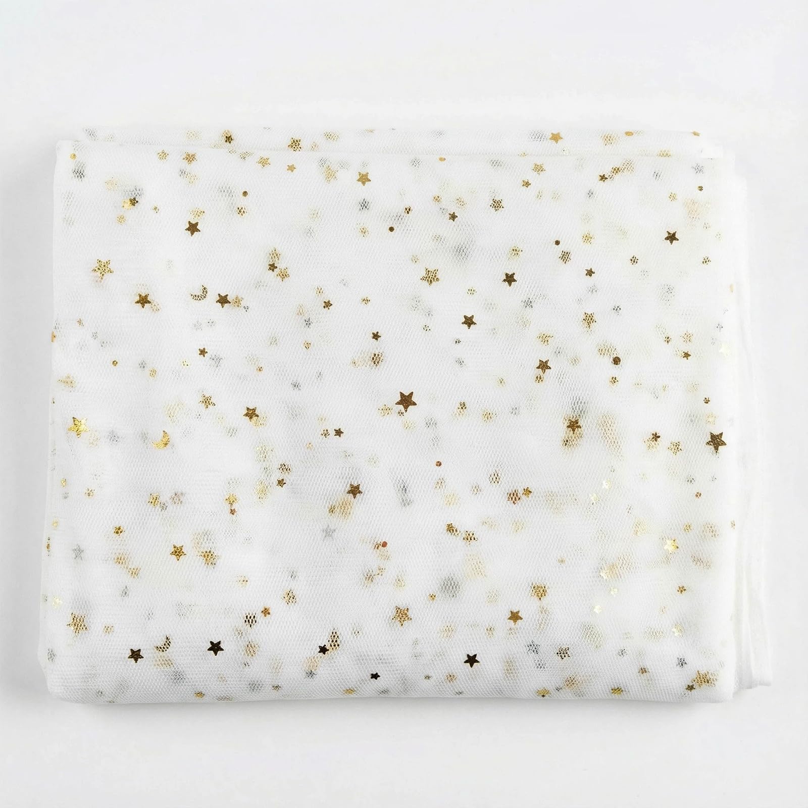 Glitter Tulle Fabric with Star Moon Sequin, 10 Yard x 59" Wide Rolls,Sparkly Sheer Material for Tutu Skirts & Decor(White)