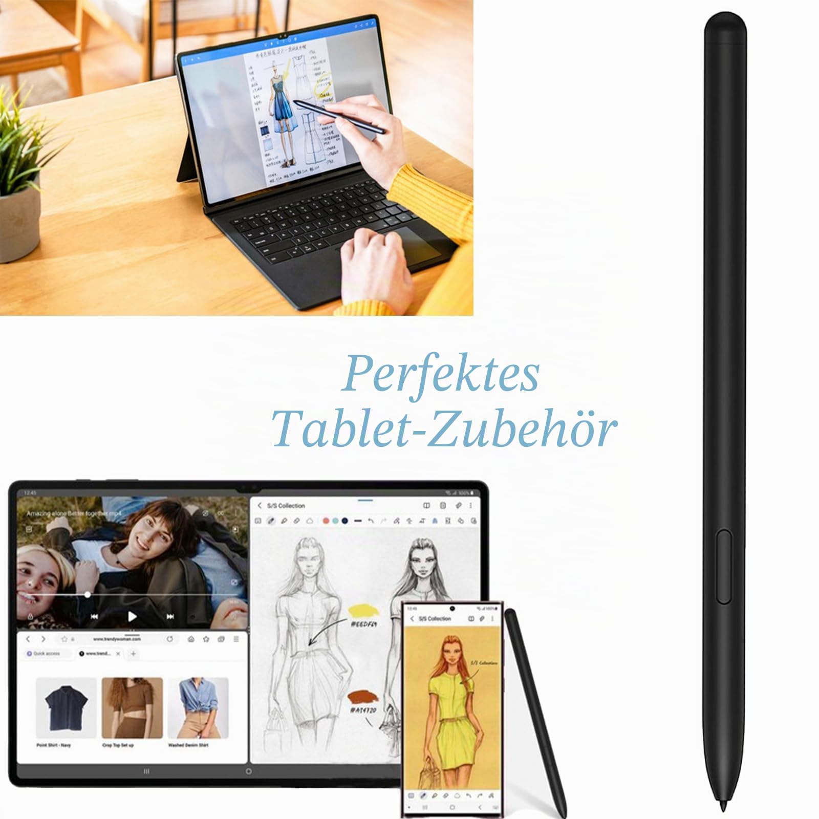 Galaxy Tab S8 Ultra Stylus Pen mit Bluetooth für Samsung Galaxy Tab S8 Ultra S8 S8+ Plus S Pen(Schwarz)