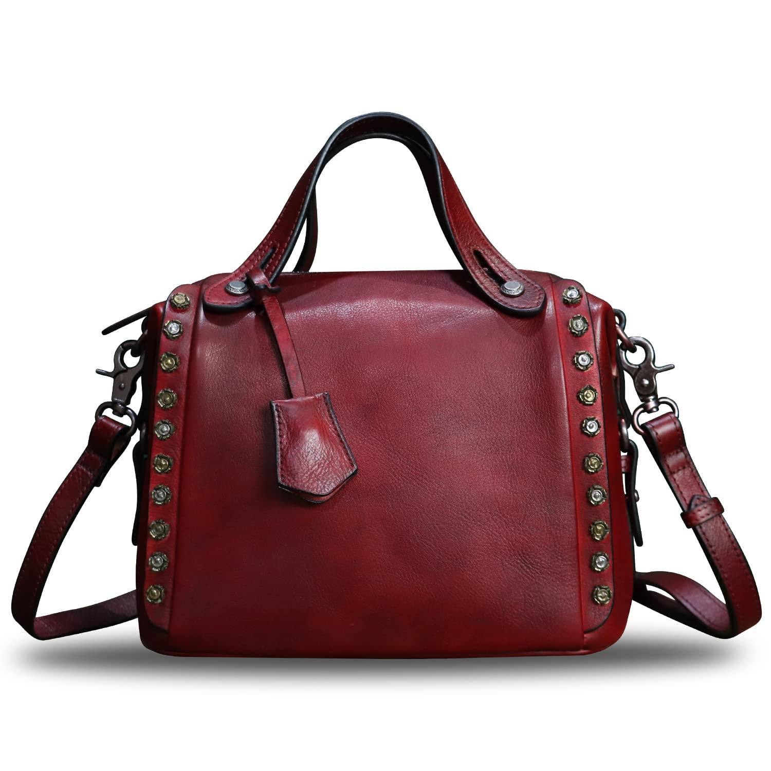 Genuine Leather Satchel Handbag for Women Retro Handmade Top Handle Crossbody Shoulder Bag Purses (Brown)