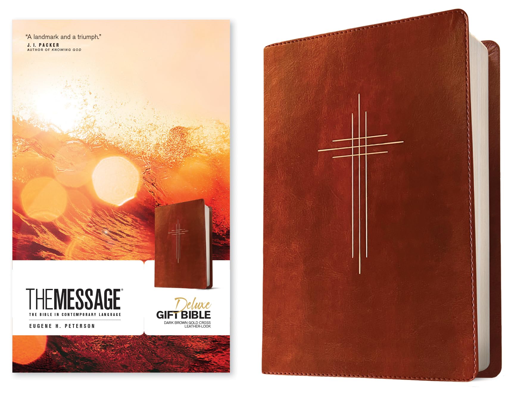 The Message Deluxe Gift Bible (Leather-Look, Dark Brown Gold Cross): The Bible in Contemporary Language