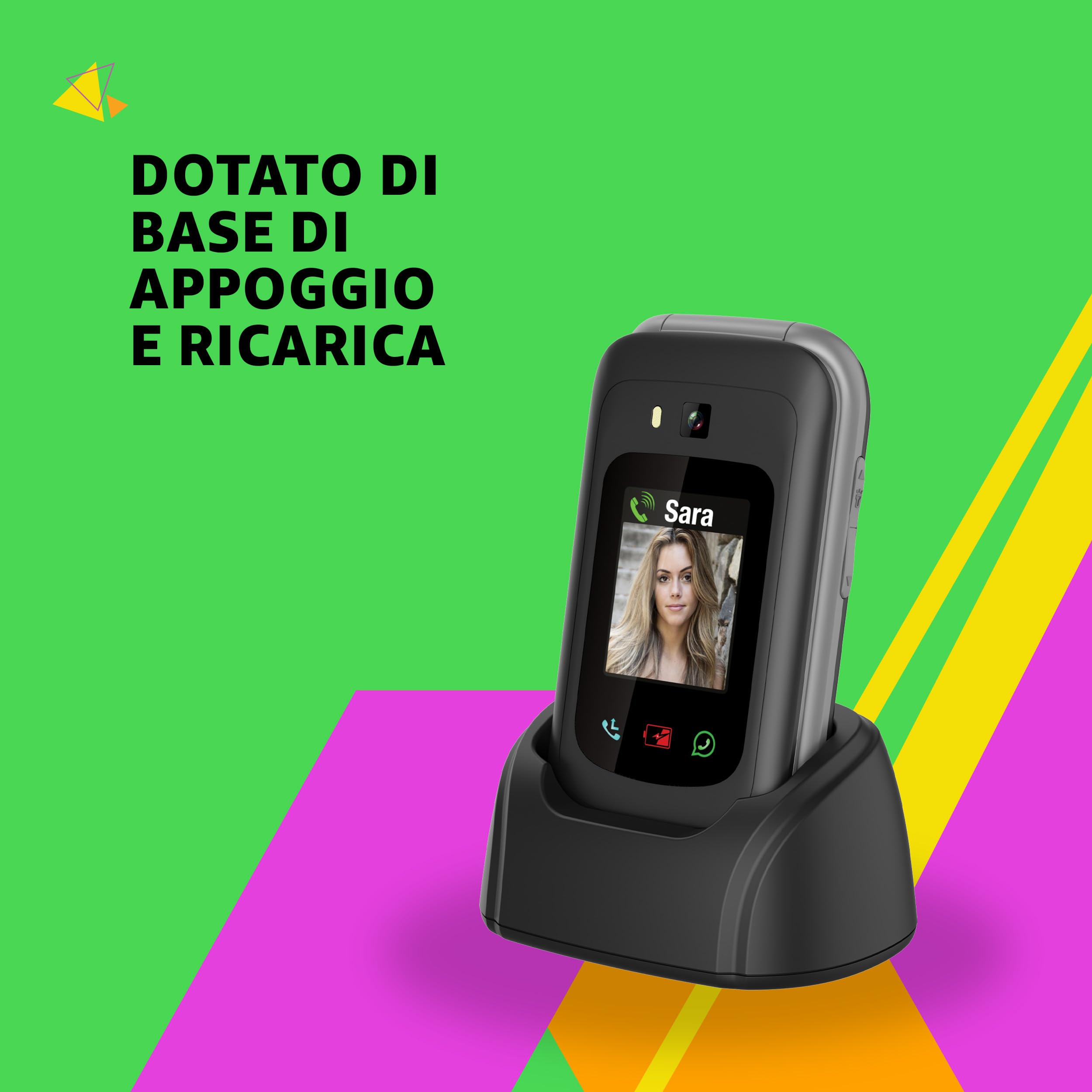 SAIET - Link 4+ Cellulare Smart Senior Per Anziani 4G e Bluetooth -Tasti e Lettere Grandi - Smartphone con Whatsapp e SOS - Nero