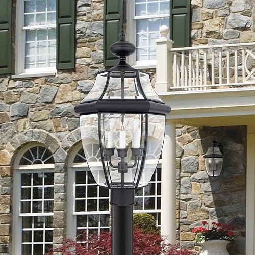 Miniatura 8 de Quoizel NY9043K Newbury - Farol de poste para exteriores, 3 luces, 180 vatios, negro místico (23 pulgadas de alto x 13 pulgadas de ancho)