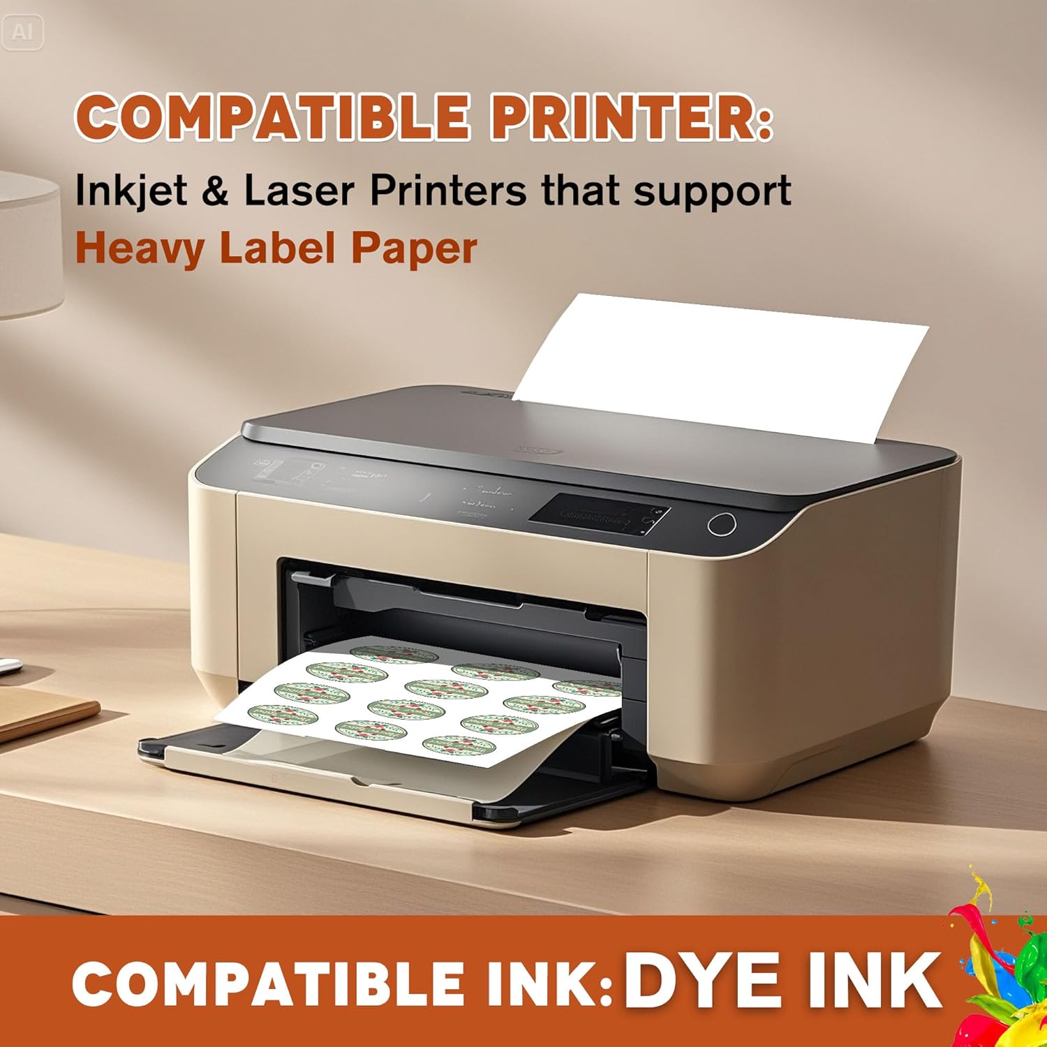 A-SUB 2 Inch Round Label Stickers for Inkjet or Laser Printer, Waterproof Glossy White, 300 Printable Circle Stickers for Custom Logo, Thank You Labels - Image 4