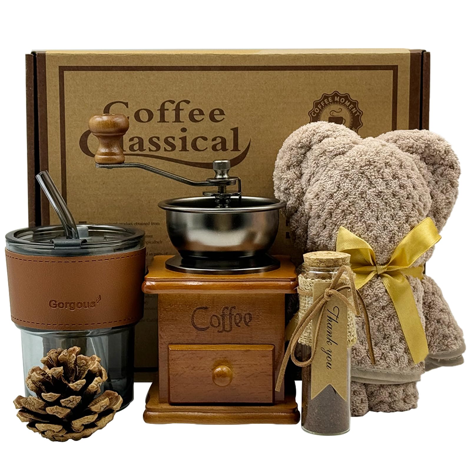 Kit de café français boîte cadeau, tasse, moulins, boîte ancienne, cadeau pour amateurs de café (marron)