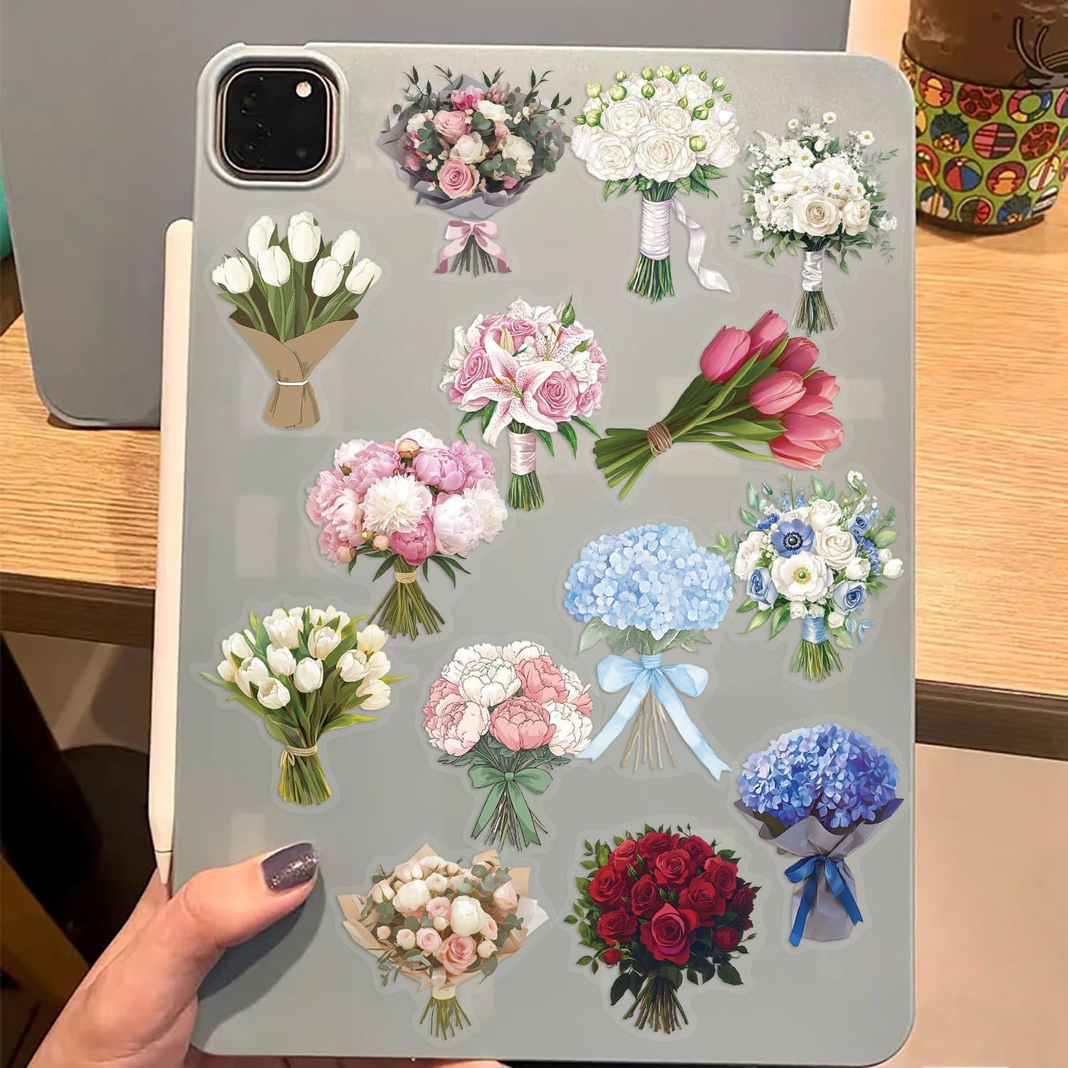 50pcs Bouquet Stickers Aesthetic Decals for Cute Flowers, Transparent PET Sticker Pack for Kids Teens Girls, Reusable Bookish Stickers, DIY Scrapbook/Planner/Laptop/Gift image 2
