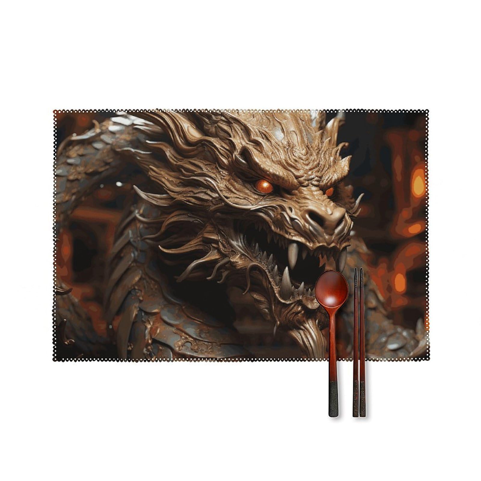 Sets de table en toile dragon doré rouge 45x30 cm luxe