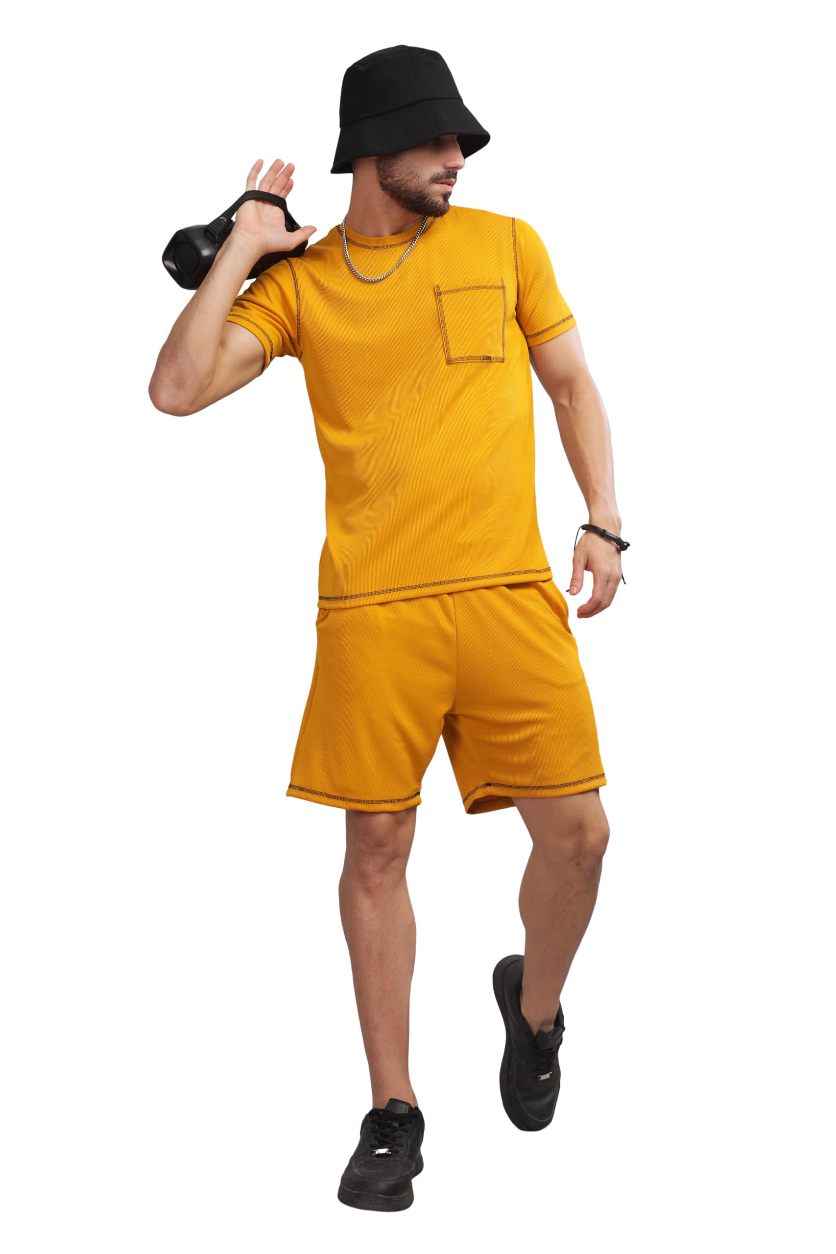Men Solid Structured fabric Comfort fit Coord set for men |Textured Night Suit for men | Tshirt and shorts set for men-image-26