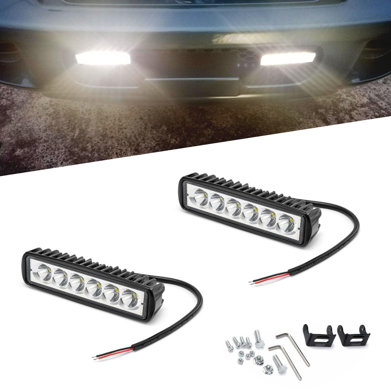 2 PCS Car LED Daytime Running Light, 12V 18W 6000K 1200LM IP67 Waterproof Vehicle Auxiliary Light, Cars, motorcycles, off-road vehicles, trucks, forklifts, boats general (White)