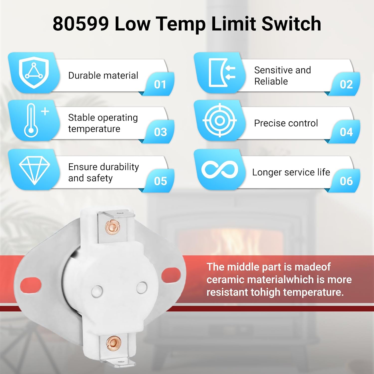 80599 Low Temp Ceramic Limit Switch Exhaust Temperature Disc Sensor Switch | for Vogelzang USSC/US Stove and Ashley Pellet Stoves, Compatible with Vogelzang VG5790 VG5770 Pellet Stoves,Model F140-10F
