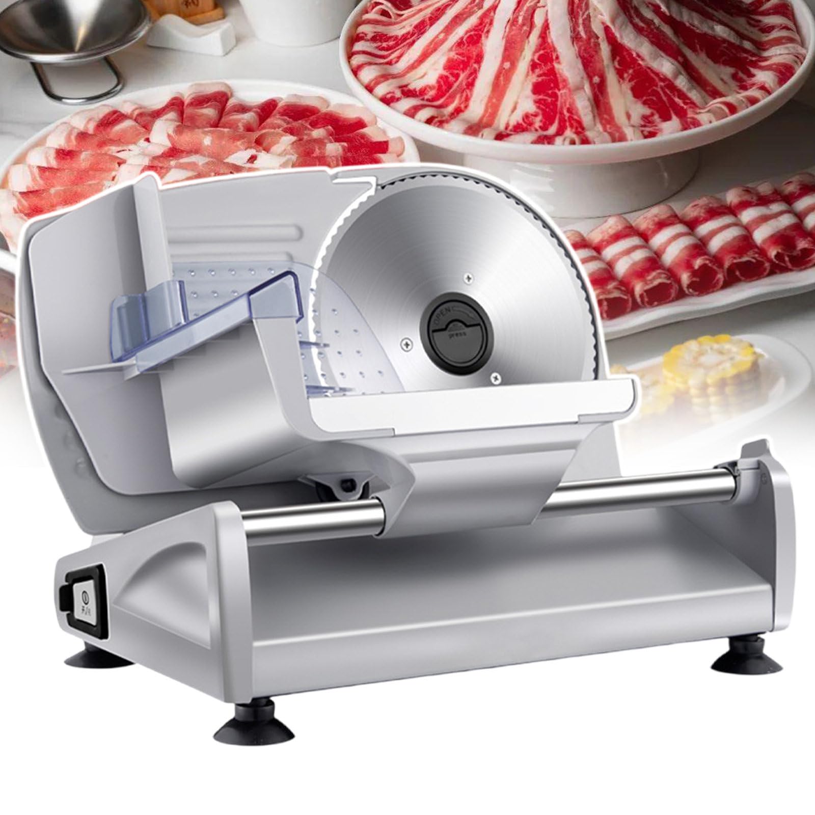 Máquina Cortadora Eléctrica Especializada En Alimentos, Queso, Pan Y Fiambres, con Cuchillas De Acero Inoxidable Extraíbles, Grosor De Corte Ajustable De 1 A 15 Mm