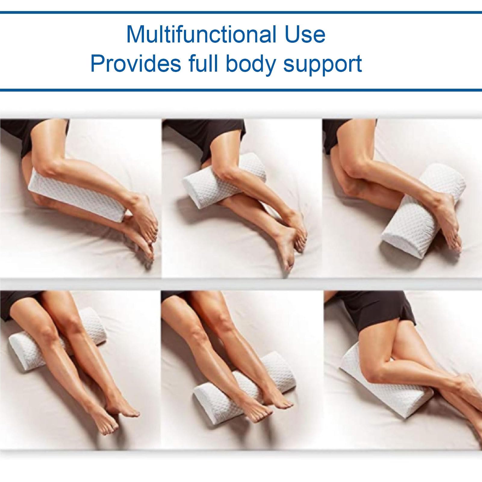 Cuscino per Ginocchia, Cuscino di Supporto per Gambe in Memory Foam, Design Semi-rotolo per un Sonno Riposante, Supporto per Schiena e Lombare, Bianco