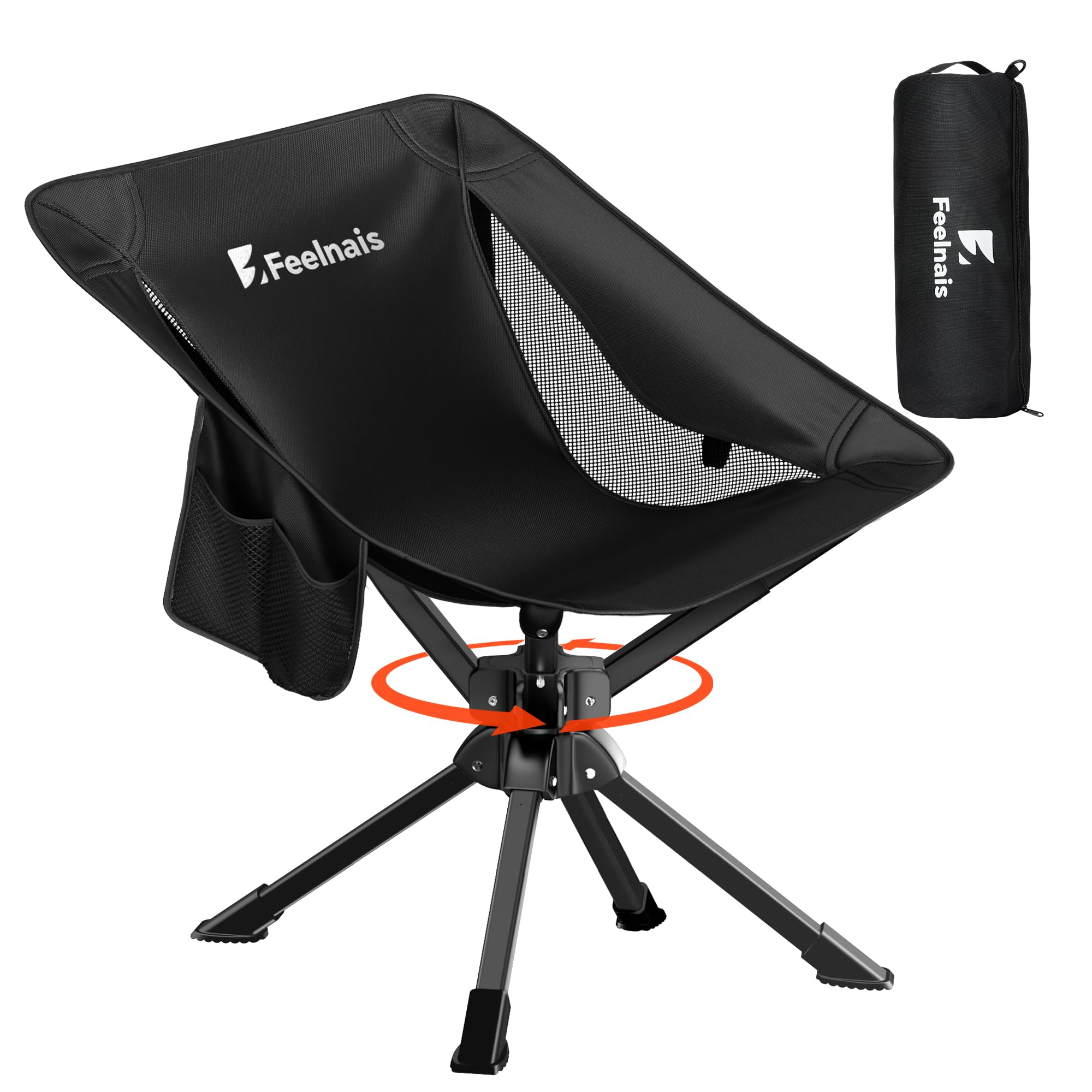 Photo 1 of Feelnais Folding Camping Chairs Lightweight & Portable, No Assembly, 360° Swivel Camping Chair for Adults, Compact Outdoor Chairs for Beach, Lawn, Travel, Backpacking, Hiking, Fishing, Black