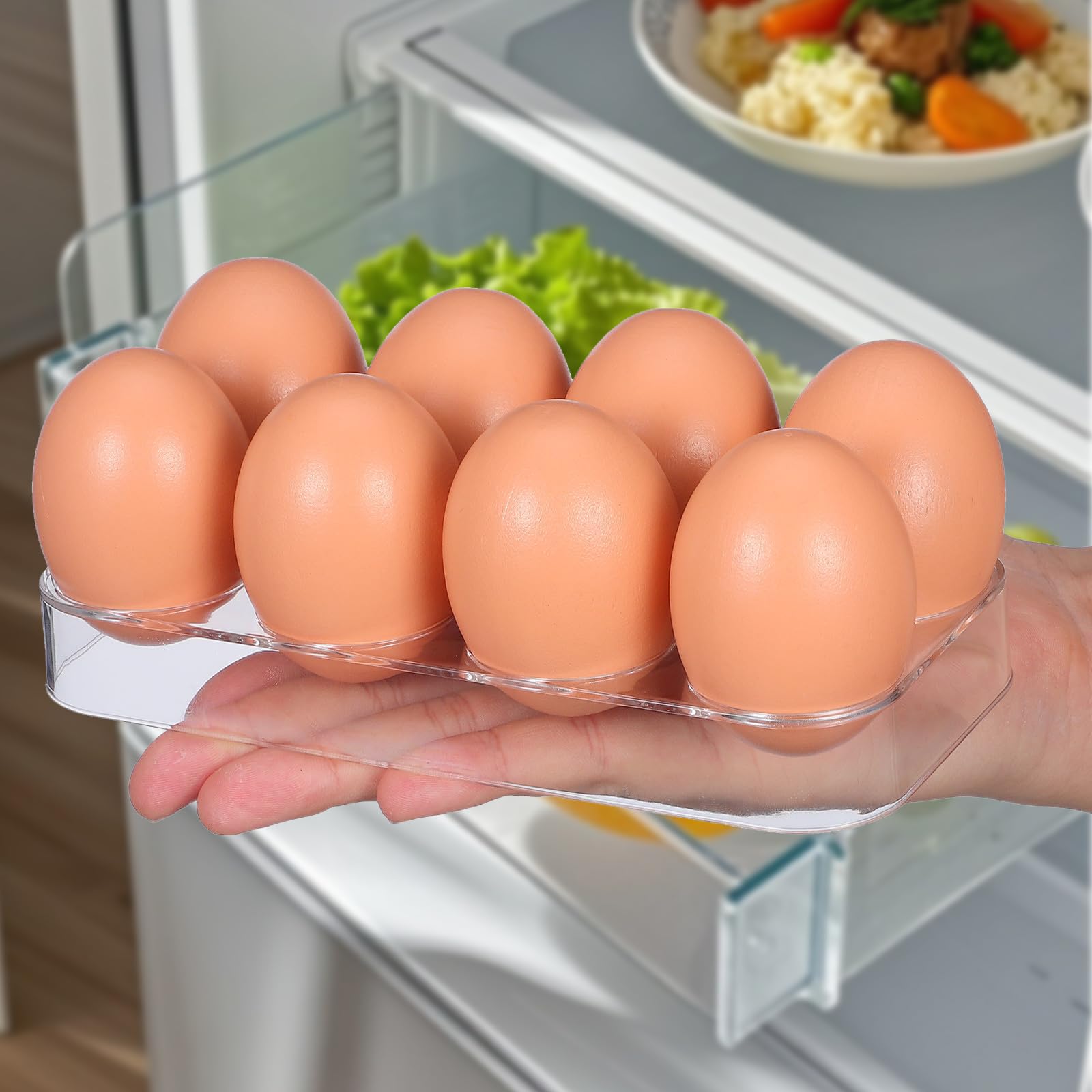 2 Piezas Porta Huevos para Nevera, 17.5 x 8.5 x 2.2cm Hueveras para Frigorifico, Caja de Almacenamiento de Huevos con 8 Compartimentos, Práctico y Conveniente, para Cocinas y Frigoríficos