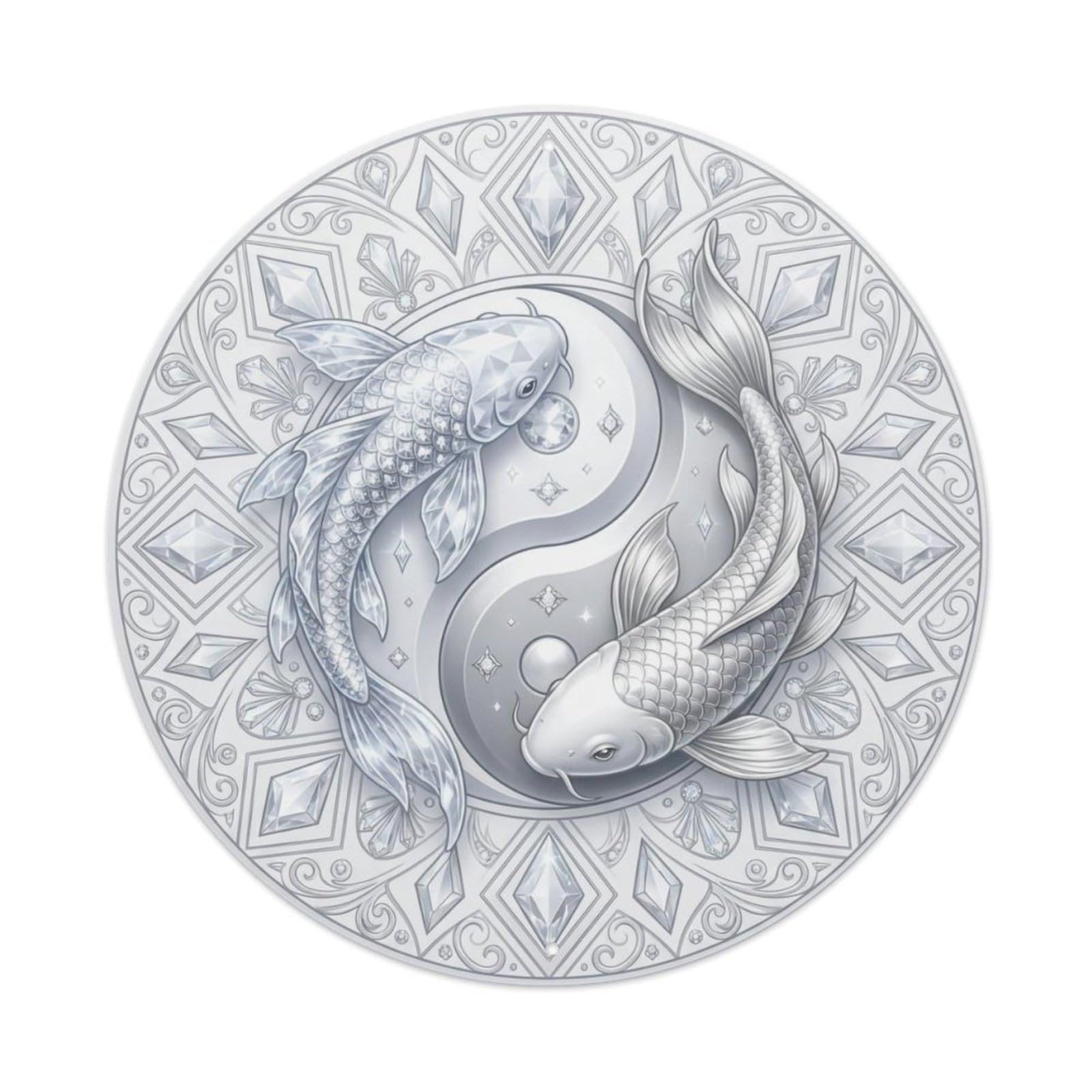 TaiChi Koi Fish Diamond White Crystal Clear Precious Pure Metal sign