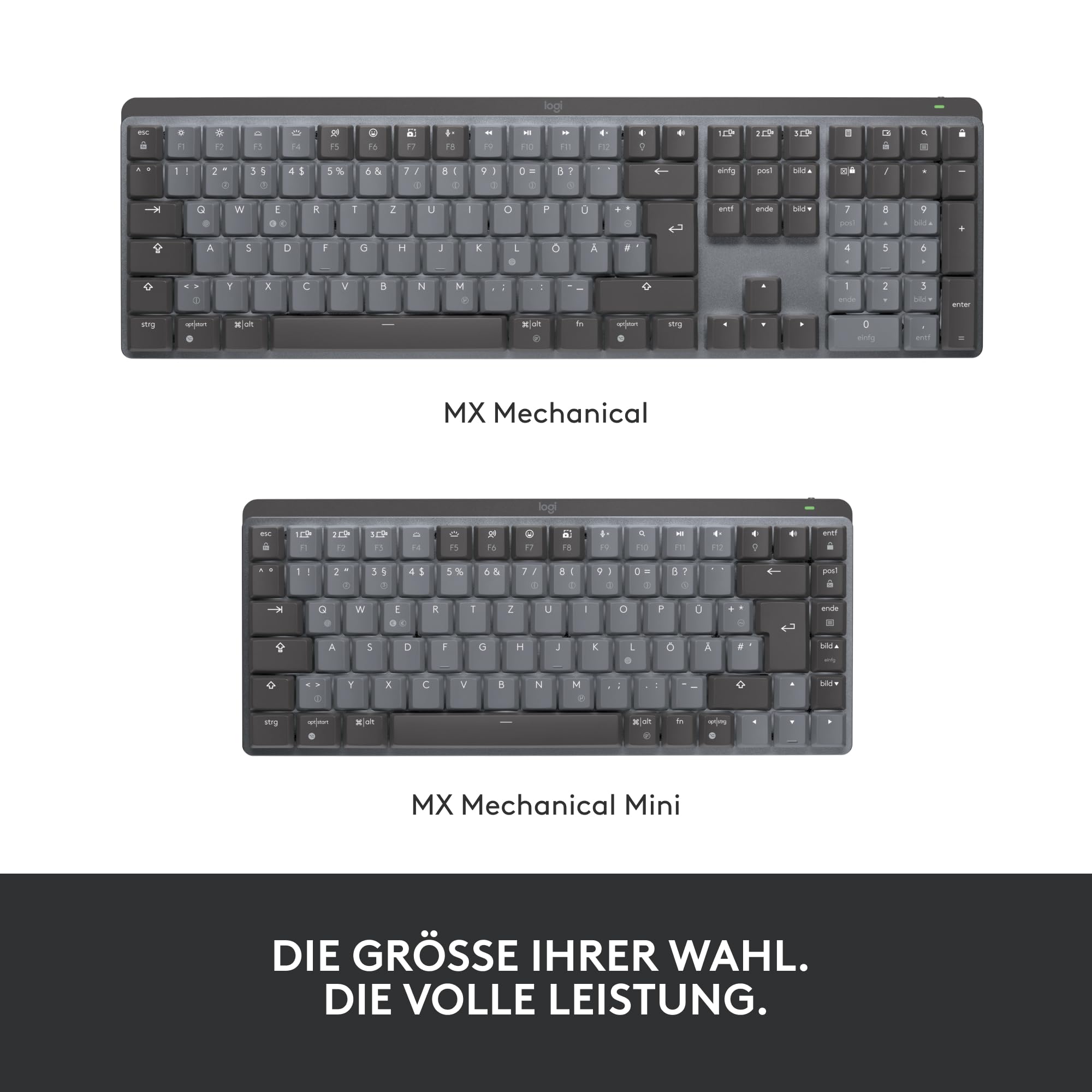Logitech MX Mechanische kabellose beleuchtete Performance-Tastatur, Taktile leise Tasten, Hintergrundbeleuchtung, Bluetooth, USB-C, macOS, Windows, Linux, iOS, Android, Metall, Deutsches QWERTZ - Grau