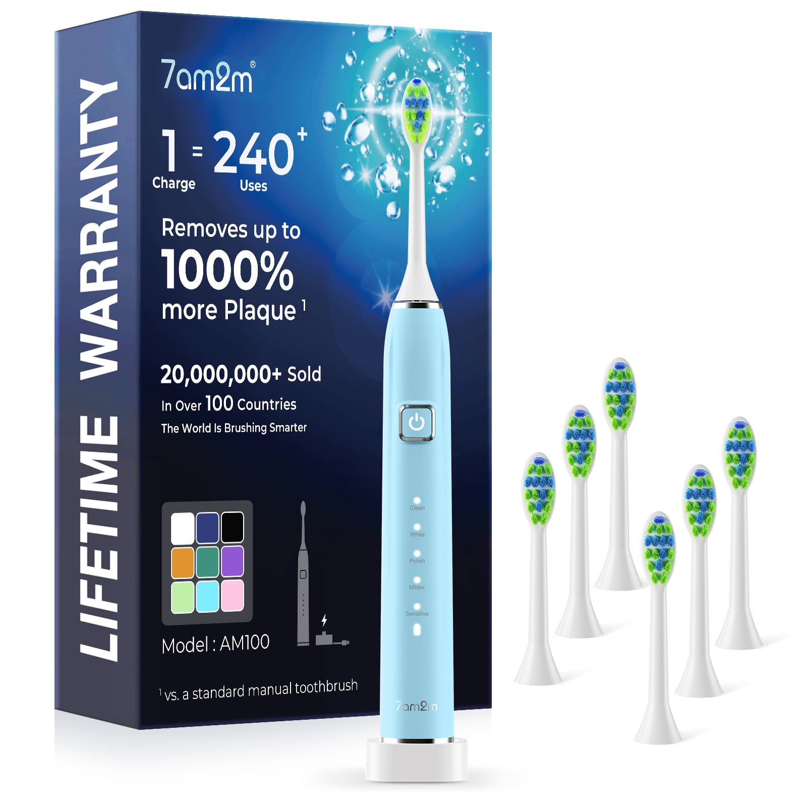 7AM2M Sonic Electric Toothbrush for Adults &amp; Kids, One Charge for 120 Days