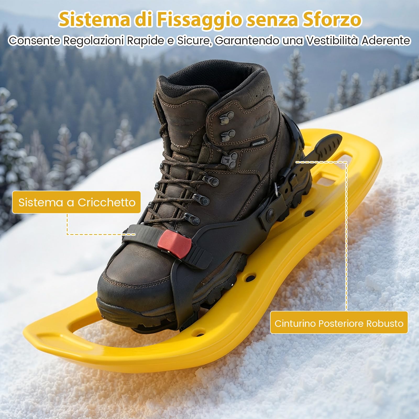COSTWAY Racchette da Neve per Bambini 28-37, Bastoncini da Trekking Telescopici 51,5-100 cm con Punte in Tungsteno, Dischi Neve e Dischi Fango, Ciaspole da Neve con Legatura a Cricchetto e Borsa