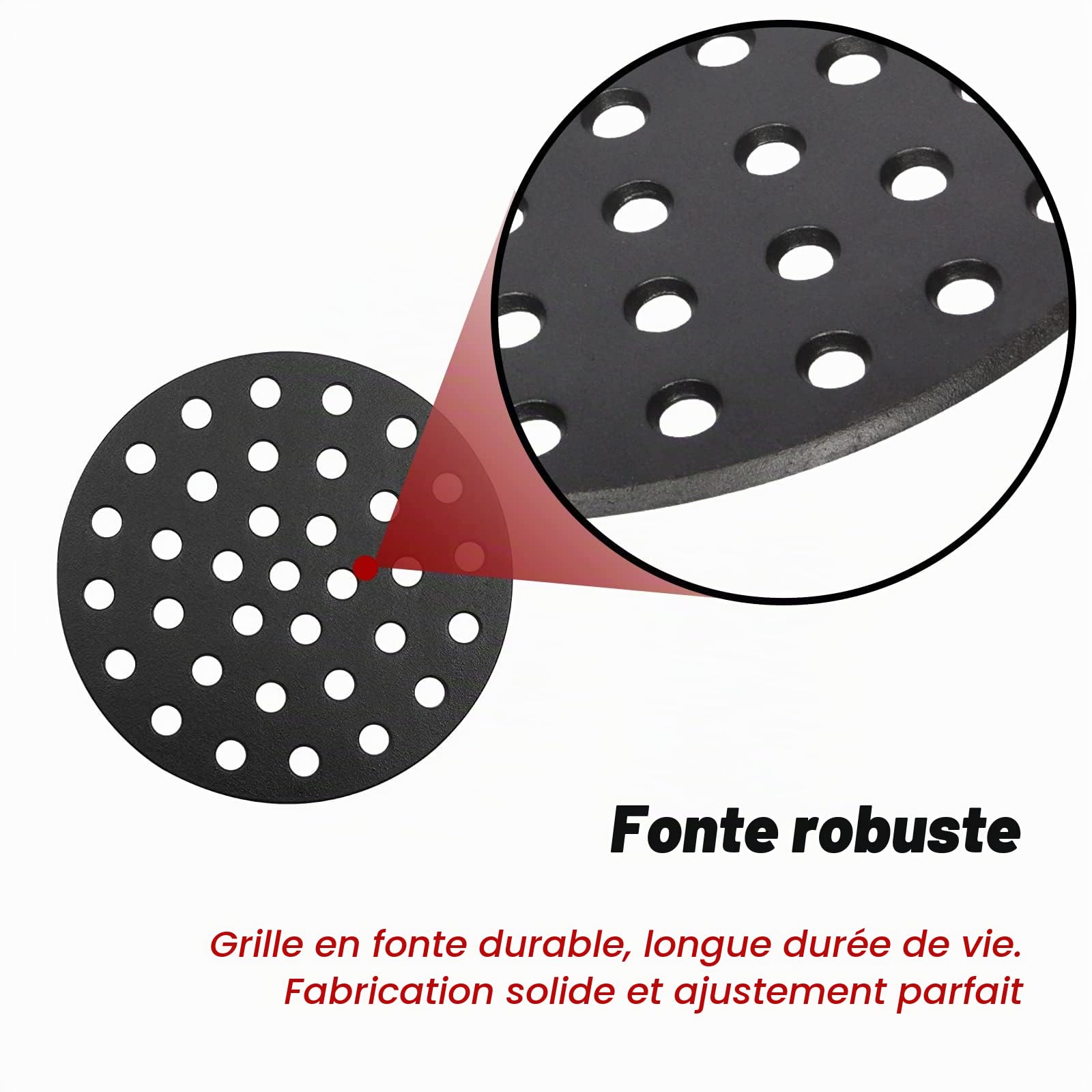Dracarys Grille à charbon en fonte de 26,7 cm, plaque de charbon de bois haute température pour Kamado Joe Classic Weber Smokey Joe Fire Pit Boss Pièces de rechange pour grille à charbon de bois -