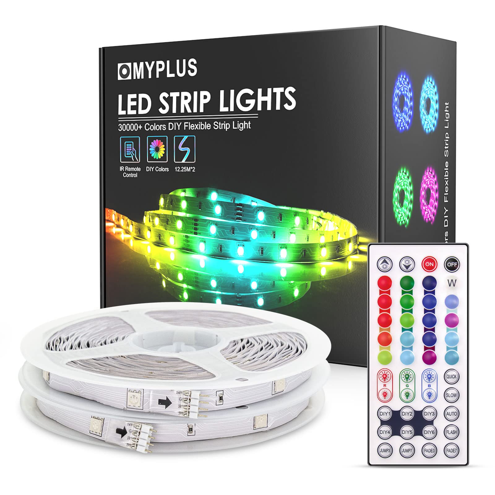 MYPLUS LED Strips Lights 24.5M, RGB Lights Strip with 44-Key Remote Colour Changing, Safety 24V Power Supply SMD 5050 Mood Light for Decoration Room,Kitchen,Home,Bar and Party