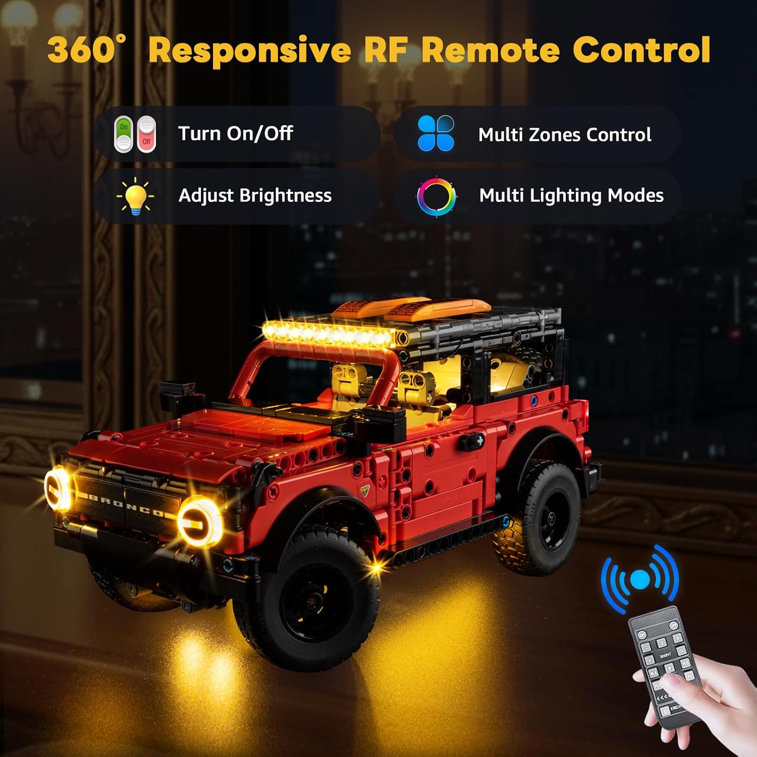 Kyglaring Light Kit Compatible with Lego Ford Bronco SUV 42213 Building Blocks, Upgrade Remote Control, Lights Only, Model Set Not Included