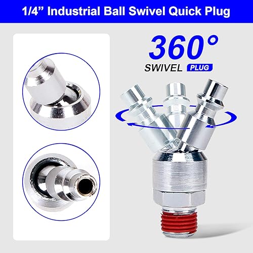 Miniatura 5 de YOTOO Kit de accesorios para compresor de aire, kit de herramientas de aire NPT de 1/4 pulgadas de alta resistencia con medidor de inflado de