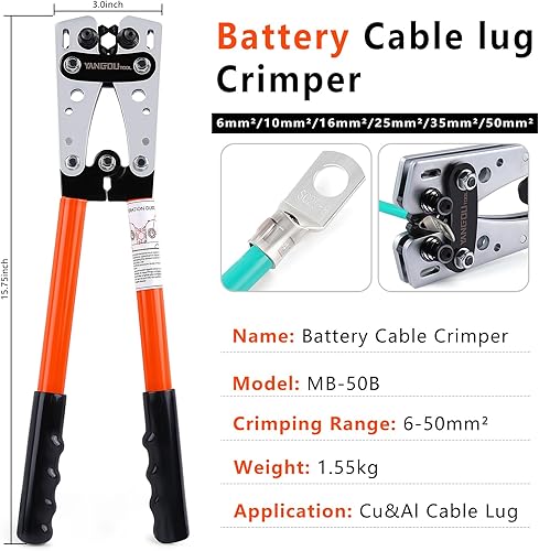 Miniatura 5 de Yangoutool Herramienta de prensado de terminales de cable de batería 10,1,2,4,6,8 Awg Gauge Heacy Duty Wire Copper Aluminum Ring Terminal Crimper