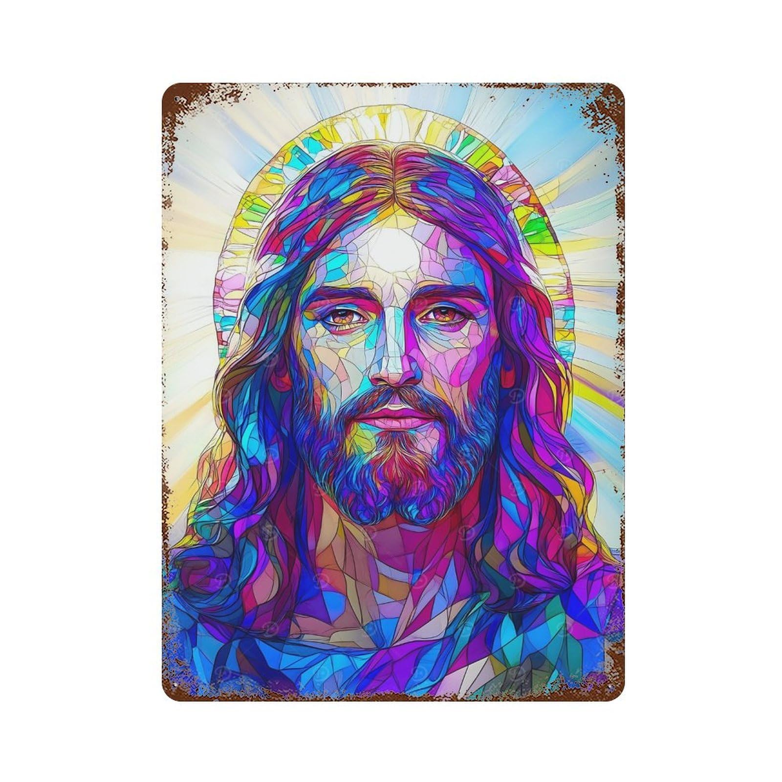 Stained Glass Jesus Rusty Metal Tin Sign 15.7"x11.8", Classic Wall Plaque for Pub, Kitchen And Man Cave Decor
