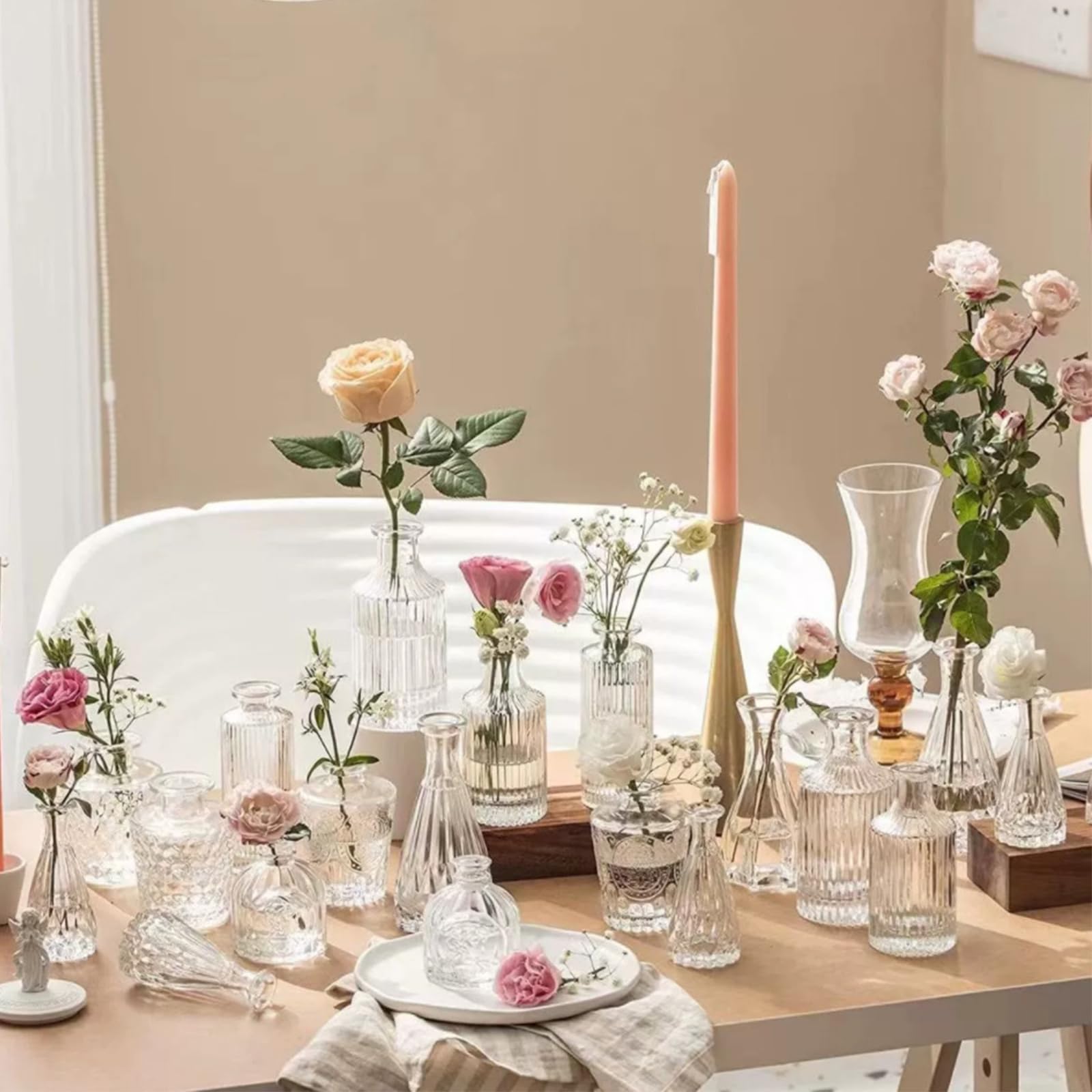 30pcs Vasen Set Kleine Vasen für Tischdeko, Vintage Kleine Glasvasen Set Hochzeitsdeko, Mini Blumenvasen Tischdekoration, 30 Muster Mini Vase Tischdeko für Party, Budvasen Geschenk
