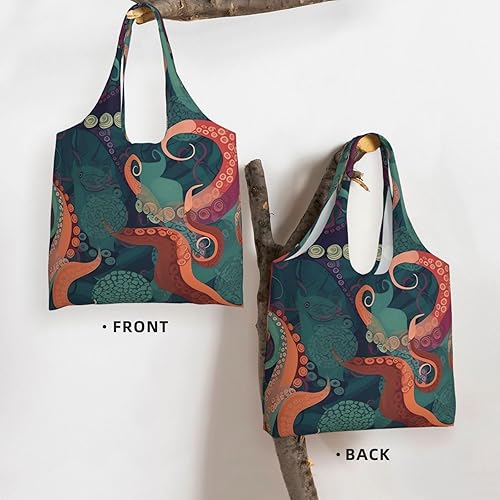Miniatura 3 de Bolsas de lona con estampado abstracto de pulpo, bolsa de playa grande, bolsa de hombro de lona, bolsas de compras reutilizables