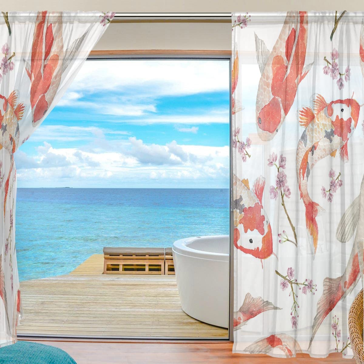 定価19360円】魚模様のレースカーテン 170✖️105 定価19360円】魚模様