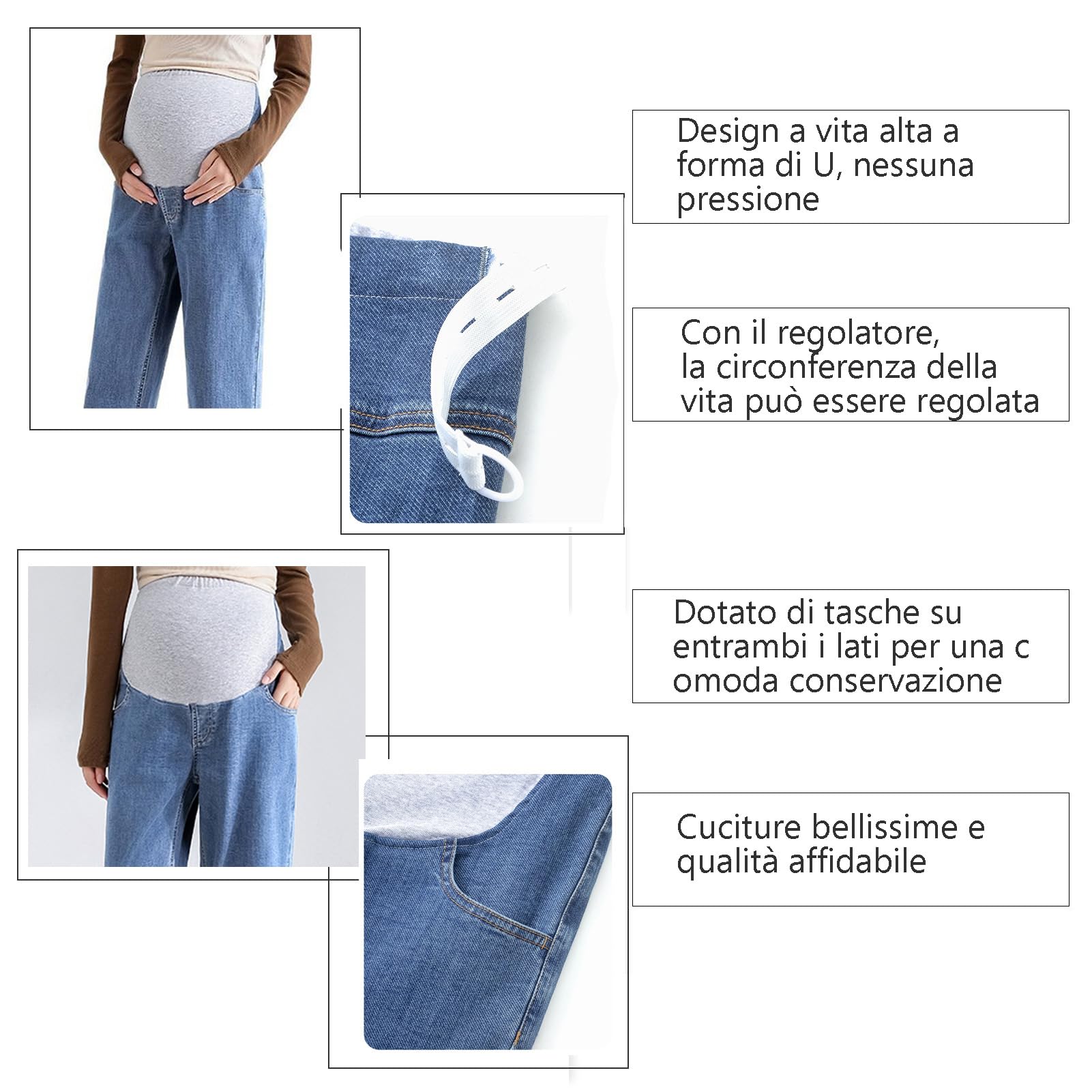 Jeans embarazada 7/8 Dad Fit Loose – Cintura ajustable, corte cómodo y deslumbrante, embarazo, perfectos para mujeres menores de 168 cm (modelo pata de elefante, oculta las imperfecciones)