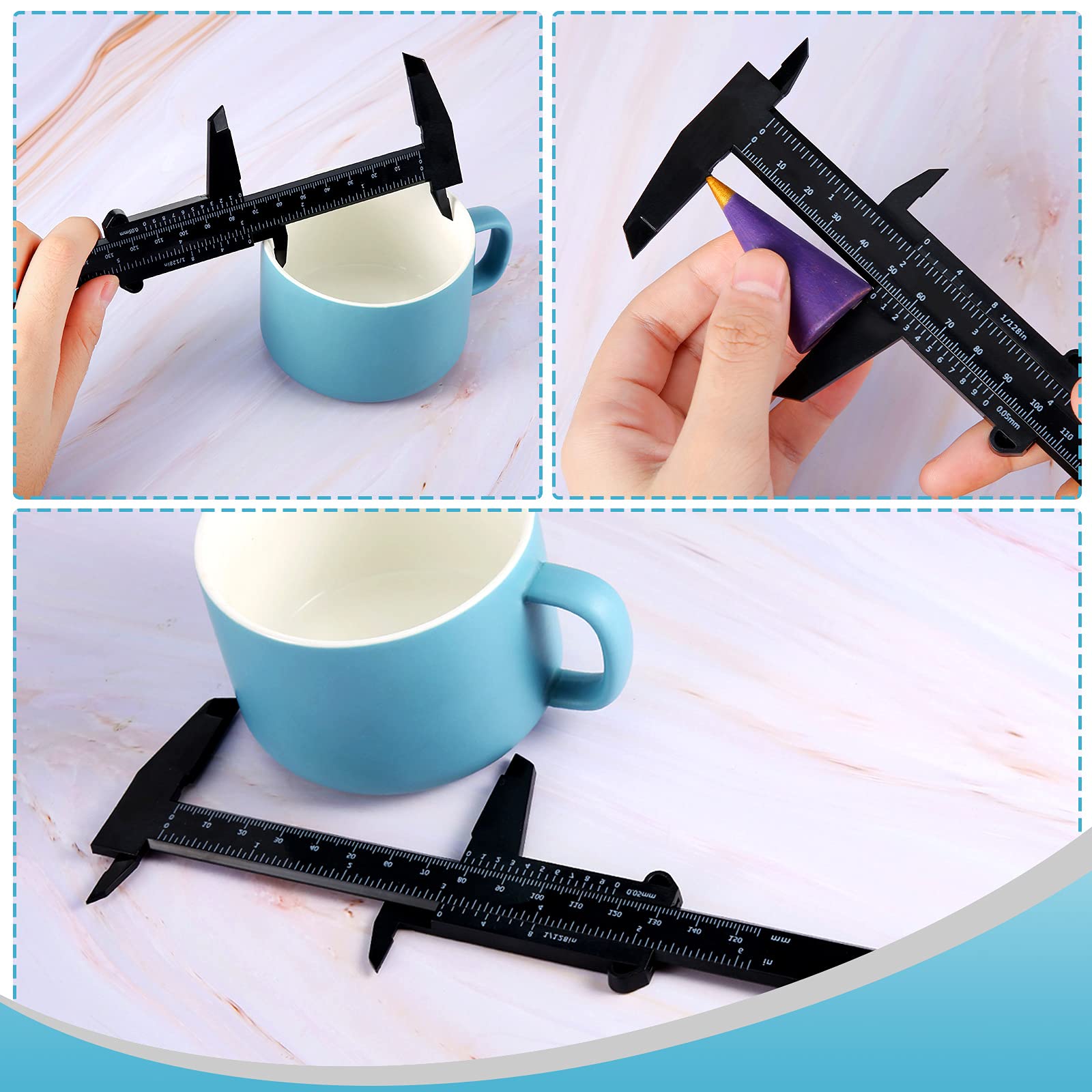 Flutesan 5 Pieces 6 Inch/ 150 mm Mini Plastic Caliper Double Scale Measuring Tool Rectangular Vernier Caliper Fast Read Sliding Gauge Ruler for Eyebrow Stencil Makeup Student School Office Home - Image 3