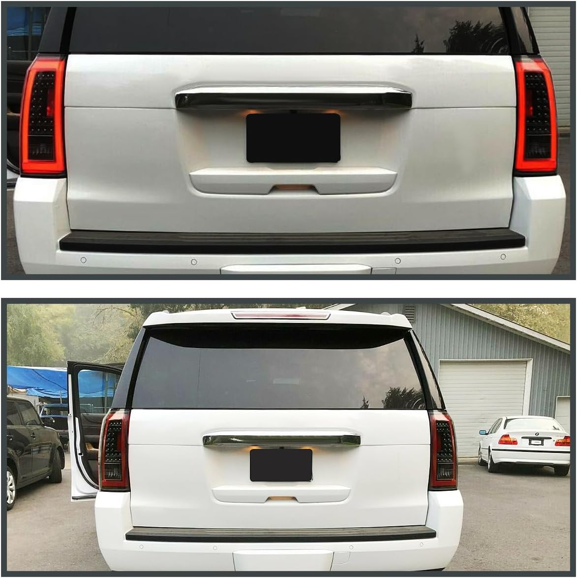 SPEC-D TUNING Jet Black Housing Red LED Bar Tail Lights Compatible with 2015-2020 GMC Yukon Denali SLE SLT, 2015-2020 GMC Yukon XL Denali SLE SLT, Left + Right Pair Assembly