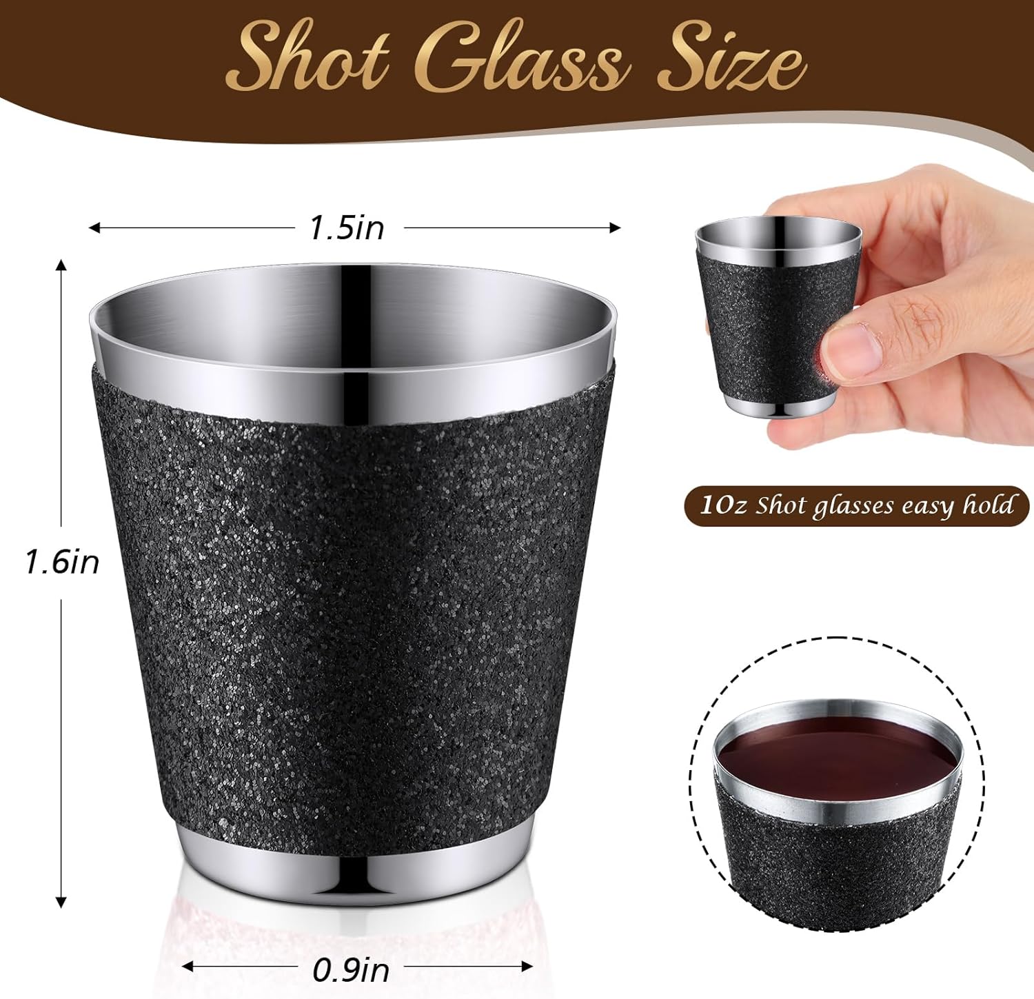 Qinyoung 50 Pcs 1 oz Stainless Steel Shot Glasses Bling Wine Glitter Metal Shot Glasses Bachelorette Wedding Party Supplies for Espresso Whiskey Bar(Black)