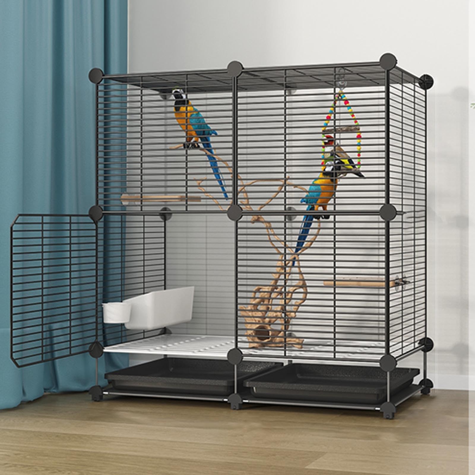 Jaula Grande para periquitos, Loros y cacatúas: diseño fácil de Mover con Bandeja, comedero y Plataforma. Ideal para agapornis y Palomas (75x75x119cm).