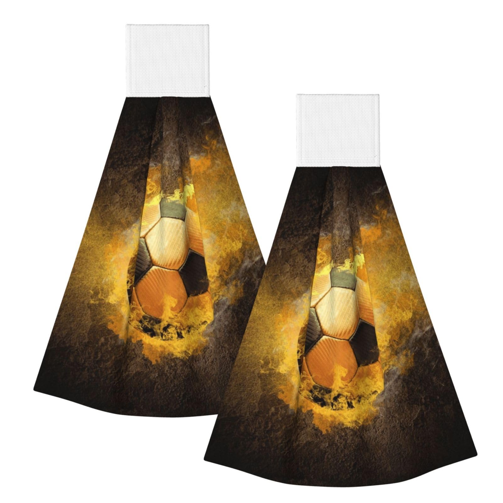 DOPKLNA Football Soccer, 2 Pcs Hanging Coral Fiber Hand Towels for Bathroom, Absorbent Kitchen Towels