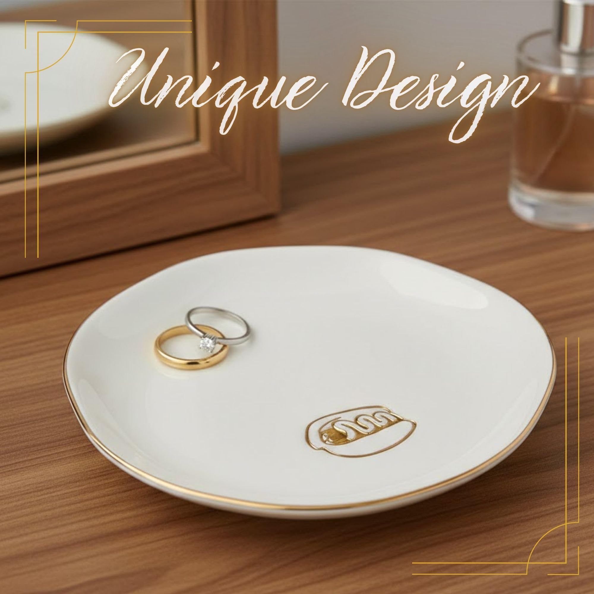 InnoBeta Hot Dog Gifts, Hot Dogs Gifts - 4.75" Handcrafted Ceramic Ring Dish with Gold Trim, Decorative Trinket Dish for Rings Earrings