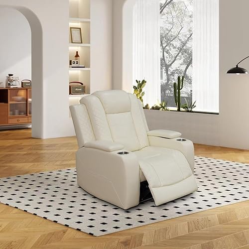 Miniatura 14 de Juego de sofá reclinable eléctrico para sala de estar, sofás reclinables de cuero blanco crema con puerto USB, sofá de cuero con sillón reclinable