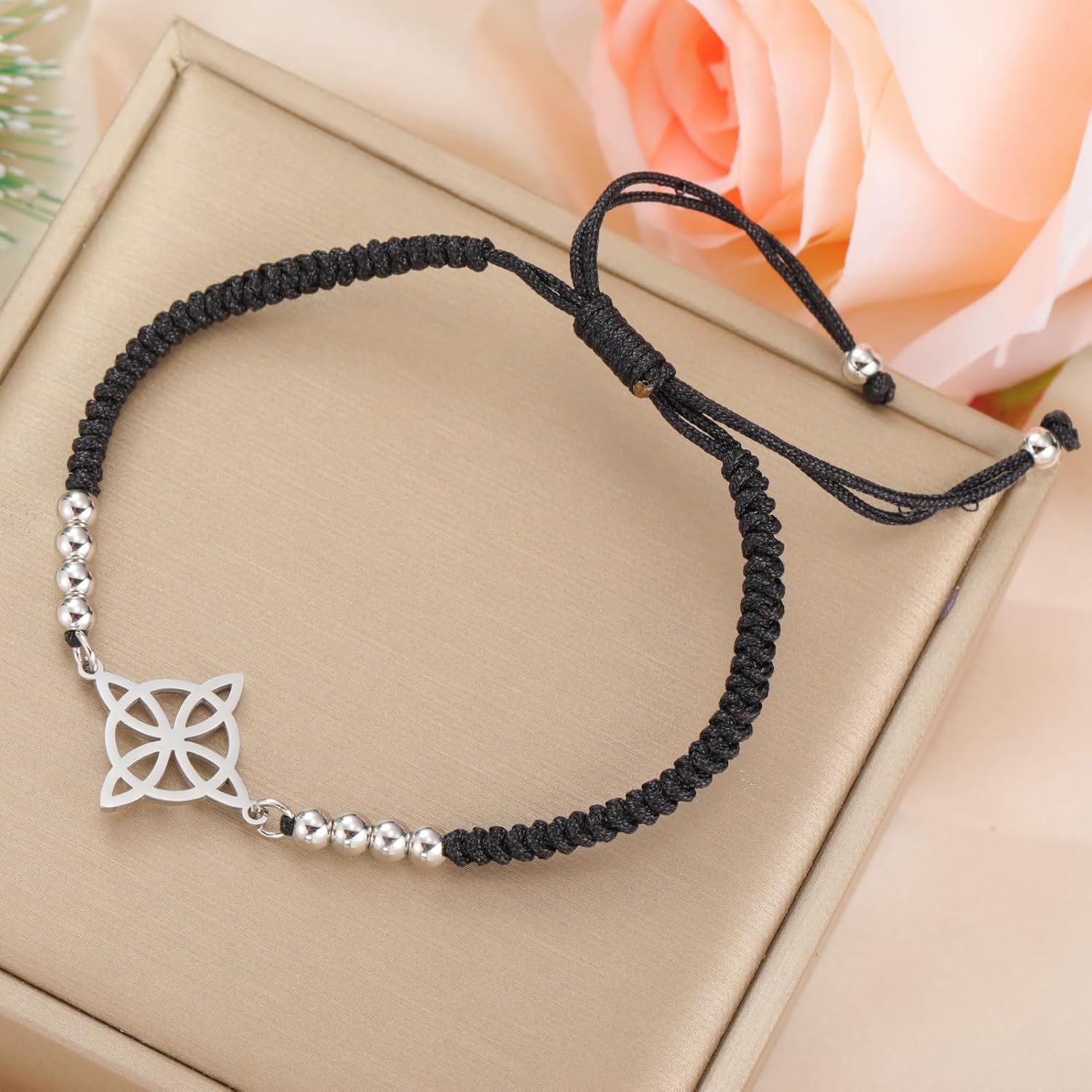 kkjoy Witches Knot Adjustable Braided Rope Bracelet Stainless Steel Celtic Triangle Knot Wiccan Symbol Bracelet Magic Knot Witchcraft Amulet for Women Charming Ladies - Image 7