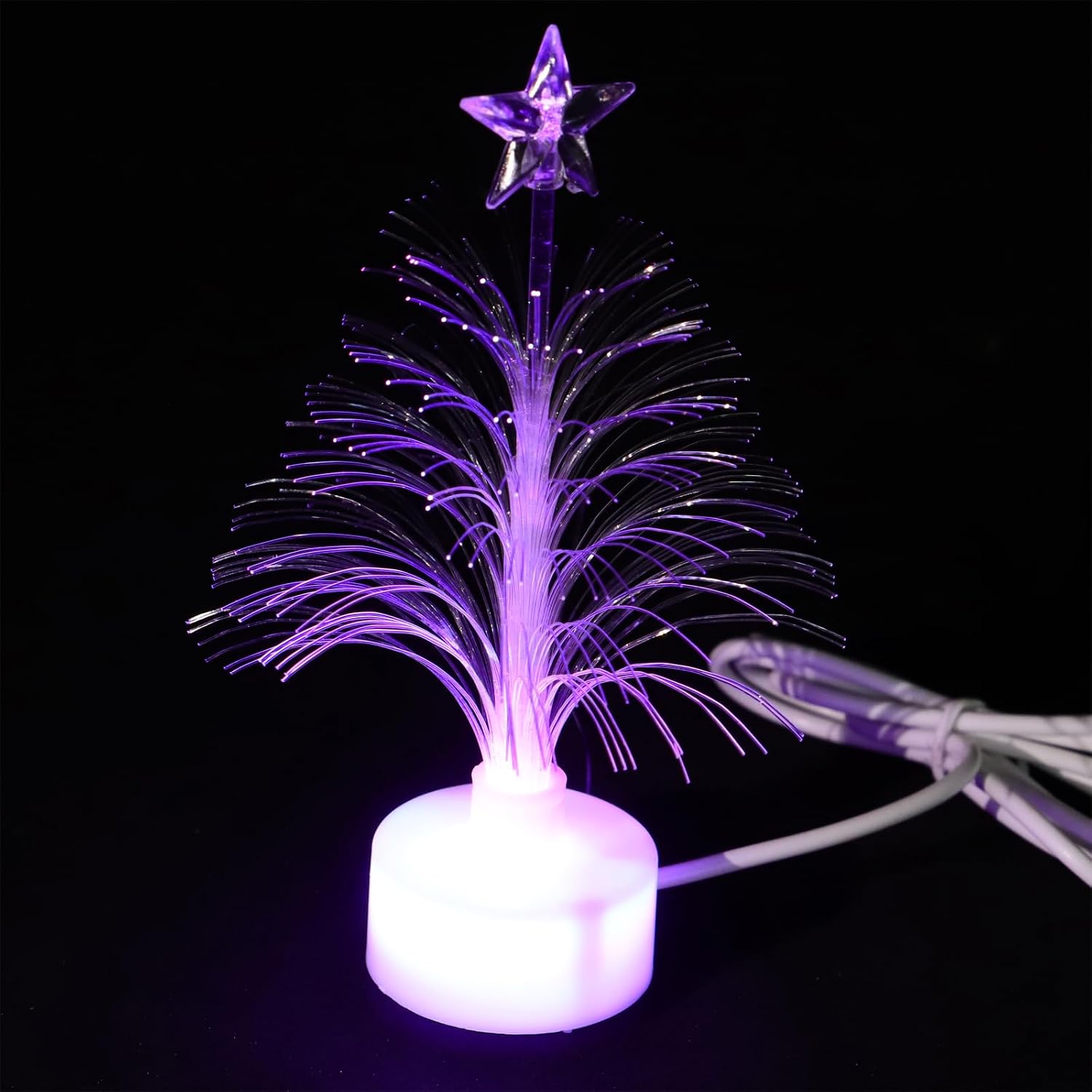 Mini Christmas Tree USB Power -Colour Desk Glowing Fiber Optic LED Christmas Tree Glowing Lights Xmas with Top Star Light Holiday Decoration