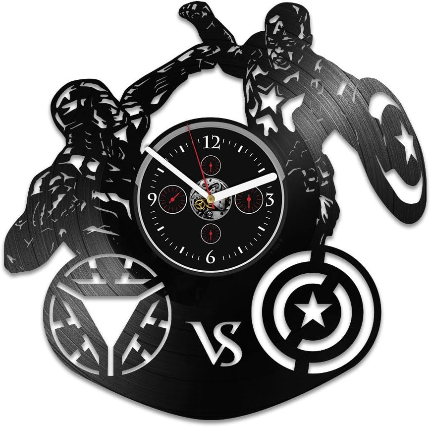 handmade Captain America vs Iron Man Clock Vinyl Record Wall Clock Captain America Clock Captain America Gift Iron Man Clock Iron Man Gift Marvel Clock Gift for Kids Birthday Gift Wall Clock Large