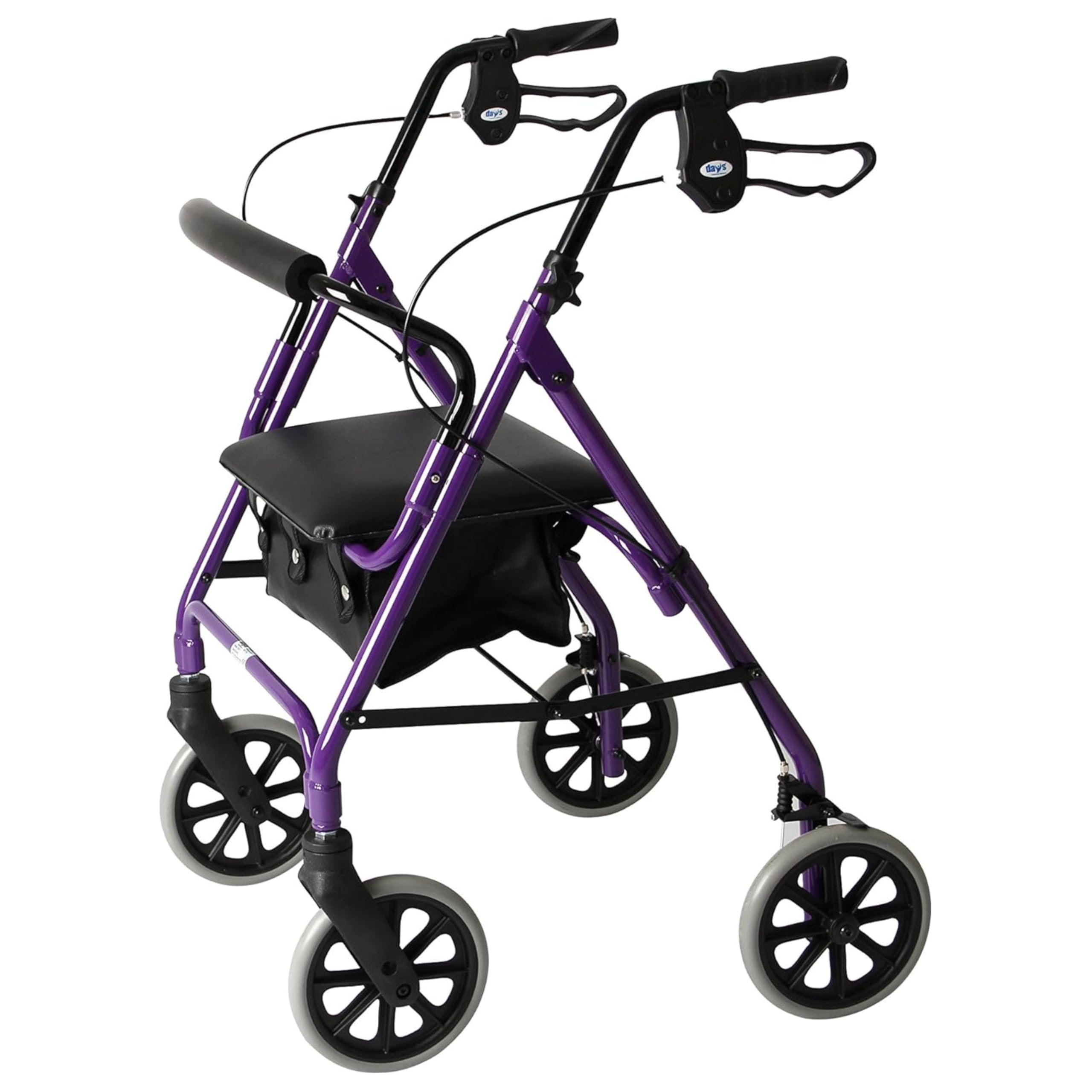 Lightweight Folding Four Wheel Rollator Walker with Padded Seat, Lockable Brakes, Ergonomic Handles, and Carry Bag, Limited Mobility Aid, Purple, X-Small, (Eligible for VAT relief in the UK)