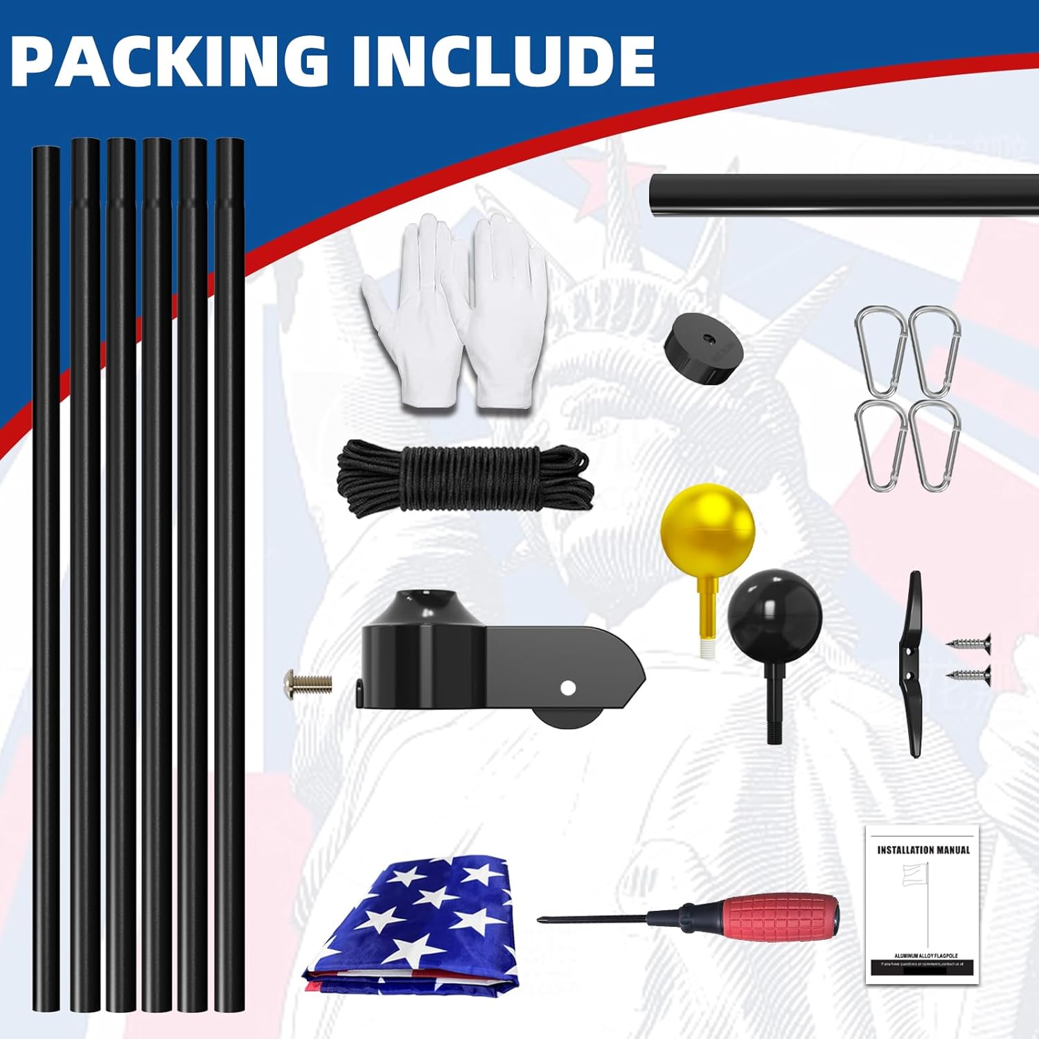 20 FT 14 Gauge Heavy Duty Flag Pole for Outside In Ground, Extra Thick Flagpole Kit for Yard, Outdoor Flag Poles with 3x5 American Flag for Residential or Commercial
