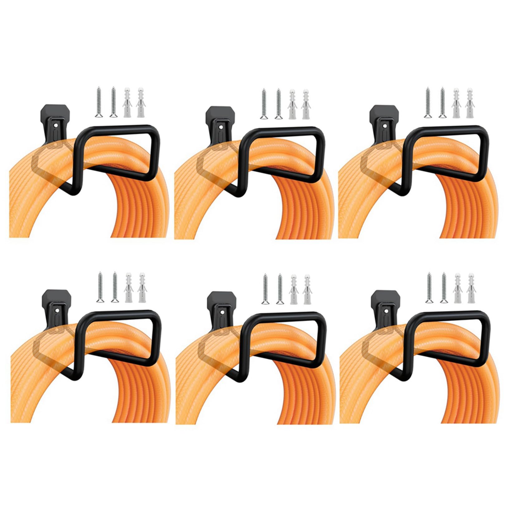 Jnchdghwa Black 6X Garden Hose Holder Wall Mount, Duty Water Hose Hanger For Outside, Metal Hose Reels Hose Hook For Garden Hose