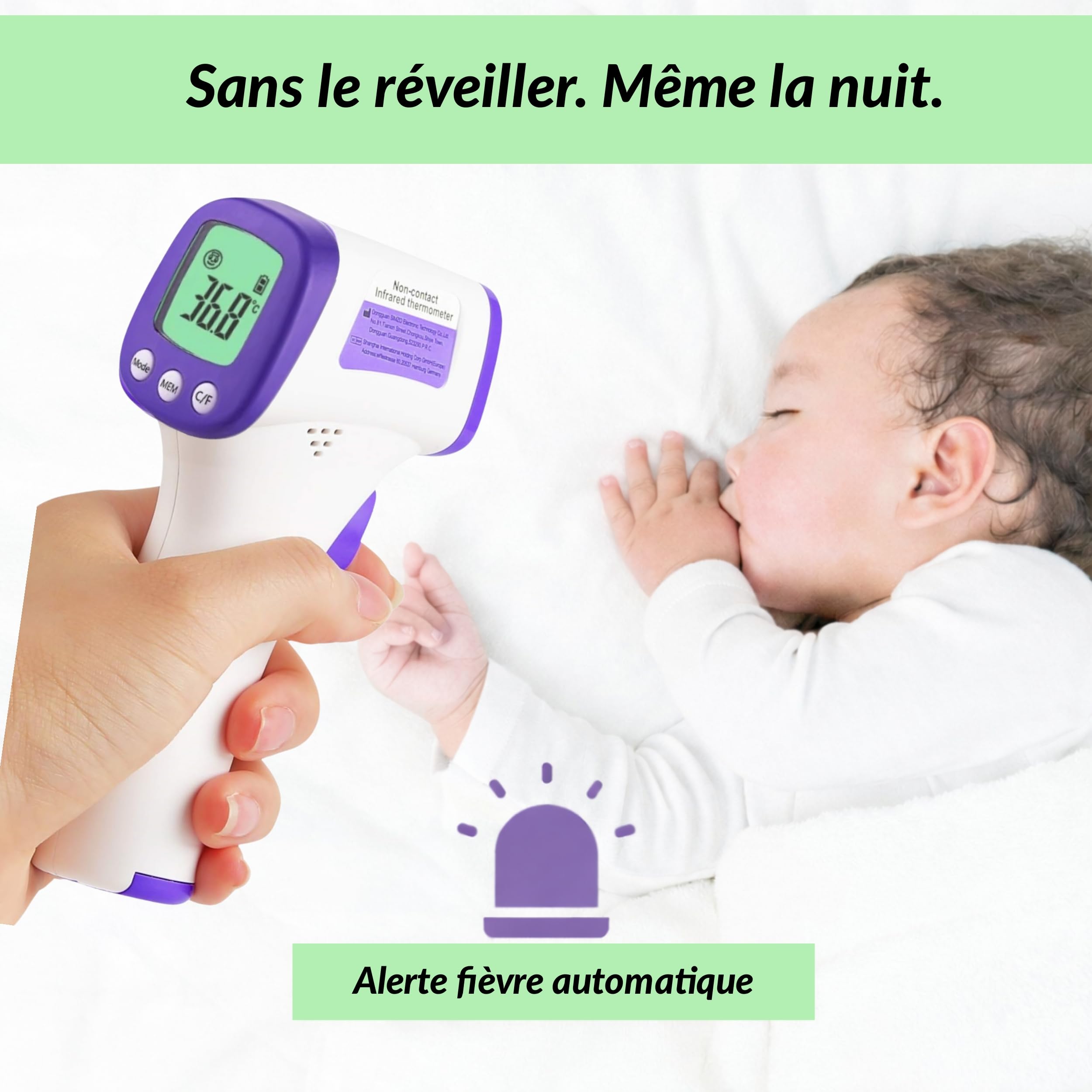 Thermomètre Frontal Sans Contact Infrarouge Bébé & Adulte – Thermomètre Digital Médical Précis et Rapide – Mode Objet, Écran LCD, Alarme Fièvre, Silencieux – Thermomètre Maison Fiable