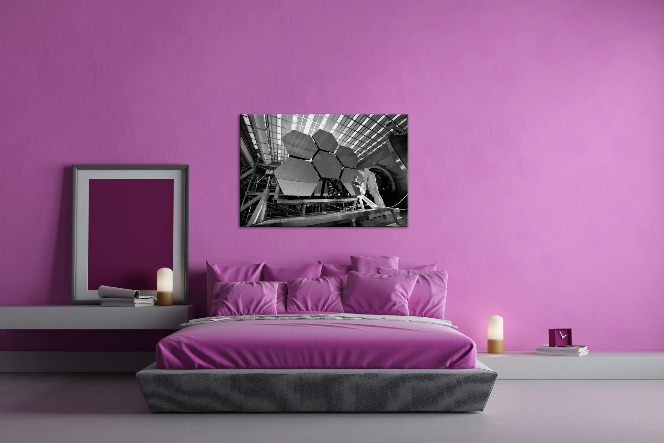 Specchio telescopico gigante, formato 120 x 80, effetto: bianco e nero come stampa su tela, motivo già incorniciato su telaio in vero legno, stampa digitale di alta qualità, nessun poster o poster