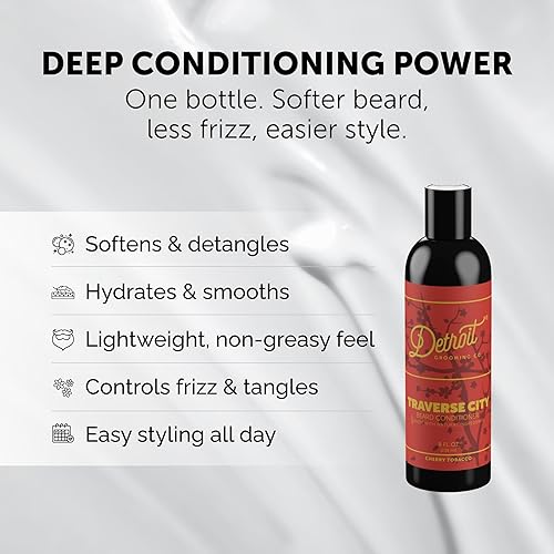 Miniatura 8 de Detroit Grooming Co. Acondicionador de barba para hombres con mantequilla de semillas de cacao de argán oi l & - suavizante, desenredante,