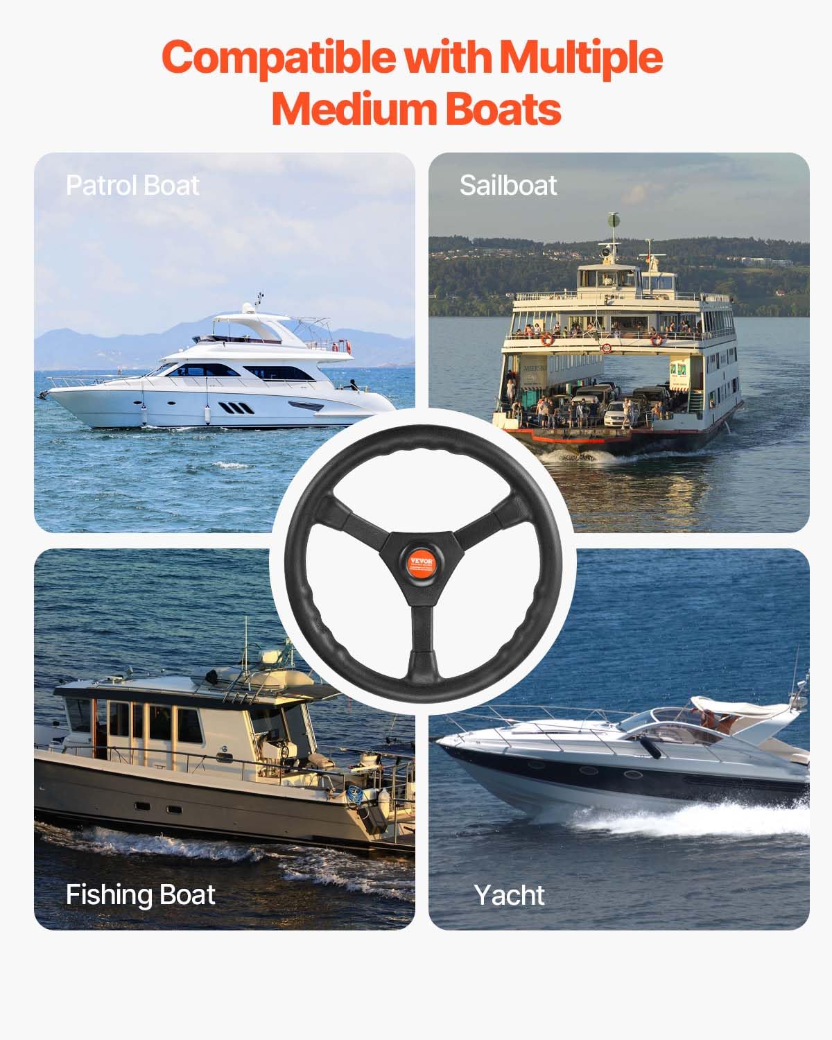 VEVOR Kit de sistema de dirección fueraborda, cable de control de barco de 14 pies, eje cónico estándar de 3/4", volante de 13,5", sistema de dirección marina de aluminio para barcos de pesca y yates
