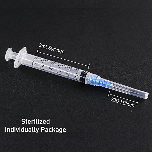 Miniatura 2 de Jeringa de 3 mlcc con aguja 23 Ga de 2.54 cm para suministros de laboratorio, paquete individual de 20 unidades