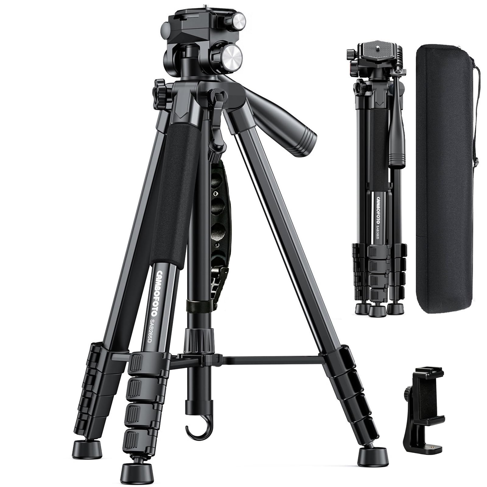 CAMOFOTO 74" Camera Tripod, Tripod Stand for Camera and Phone with Pan-Head | Aluminum Tr…